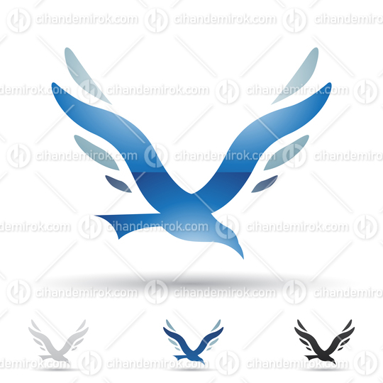 Blue Glossy Abstract Logo Icon of Bird Letter V