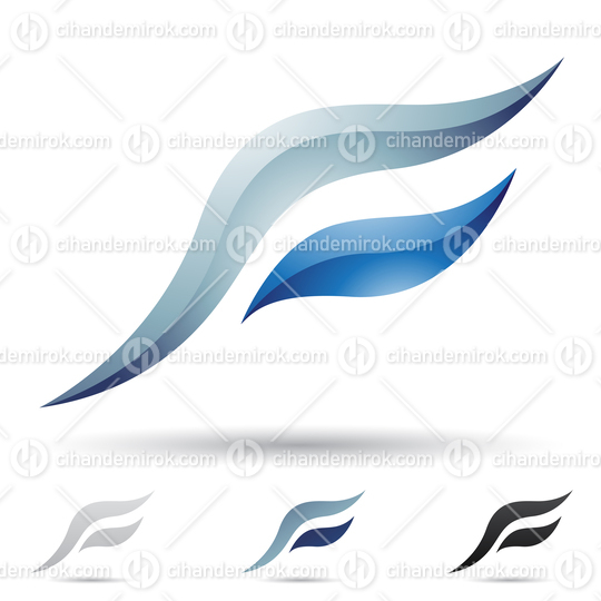 Blue Glossy Abstract Logo Icon of Bird Shaped Letter F with Spiky Wings