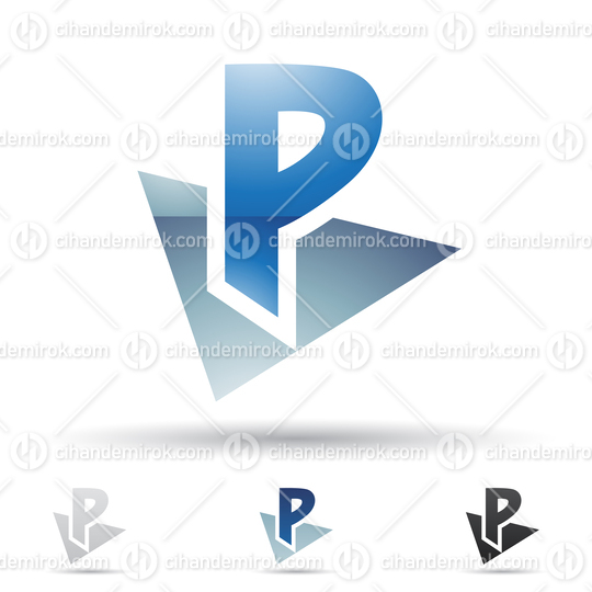 Blue Glossy Abstract Logo Icon of Bold Letter P with a Triangle
