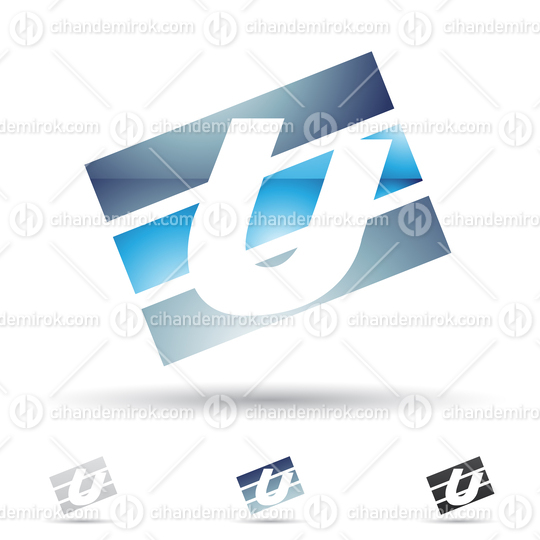 Blue Glossy Abstract Logo Icon of Bold Letter U with Rectangular Stripes