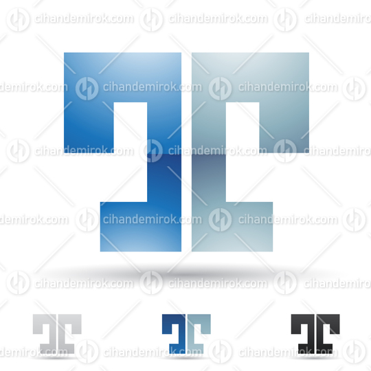 Blue Glossy Abstract Logo Icon of Bold Split Shaped Letter T