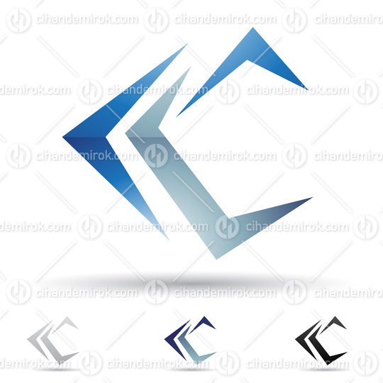 Blue Glossy Abstract Logo Icon of Boomerang Shaped Letter C