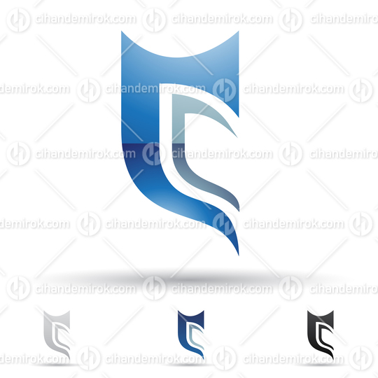 Blue Glossy Abstract Logo Icon of Half Shield Shaped Letter C