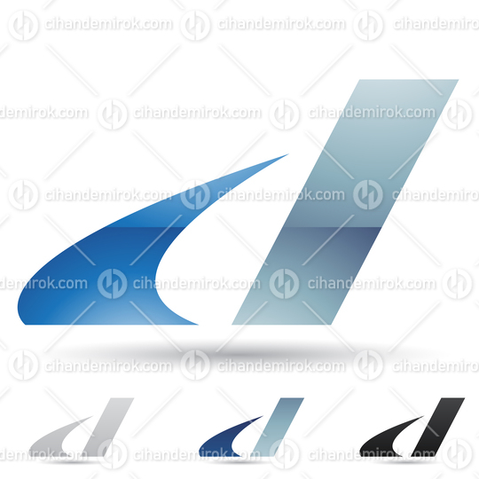 Blue Glossy Abstract Logo Icon of Italic Bold Letter D
