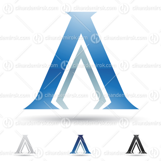 Blue Glossy Abstract Logo Icon of Letter A with an Ancient Column-Like Shape