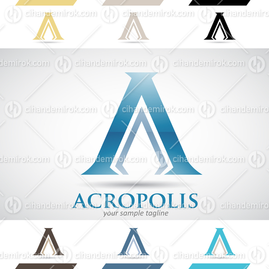 Blue Glossy Abstract Logo Icon of Letter A with an Ancient Greek Style Shape