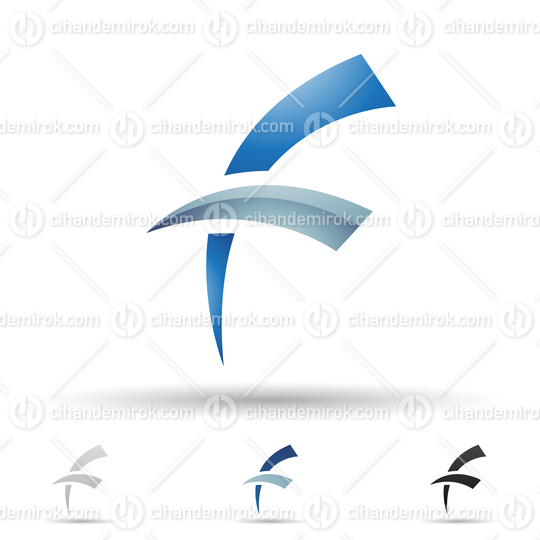 Blue Glossy Abstract Logo Icon of Letter F with Crossing Spikes