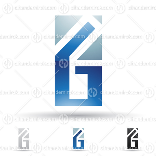 Blue Glossy Abstract Logo Icon of Letter G with Rectangle and Triangles