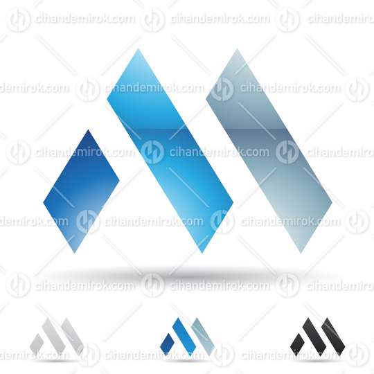 Blue Glossy Abstract Logo Icon of Letter M with 3 Stripes
