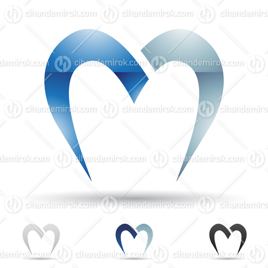Blue Glossy Abstract Logo Icon of Letter M with a Parachute-Like Shape 