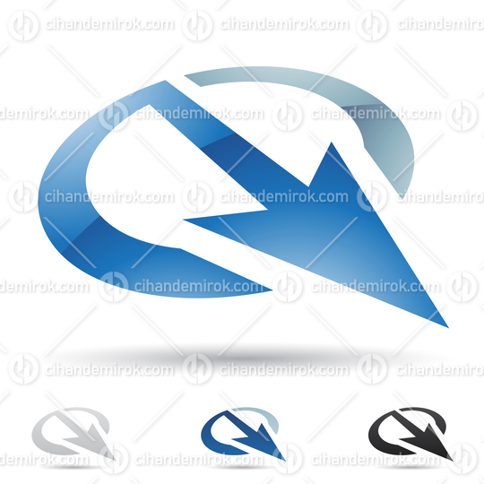 Blue Glossy Abstract Logo Icon of Letter Q with an Arrow