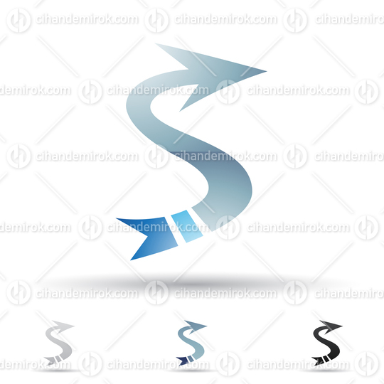 Blue Glossy Abstract Logo Icon of Letter S with a Striped Arrow