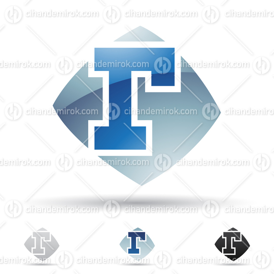 Blue Glossy Abstract Logo Icon of Lowercase Letter R with a Curved Square
