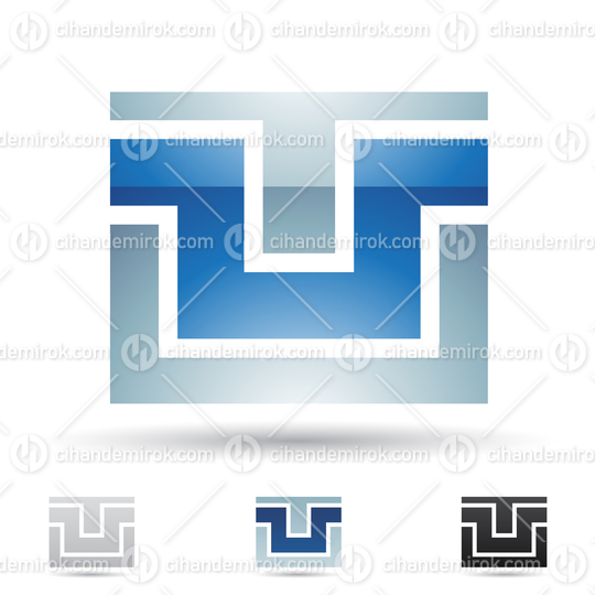 Blue Glossy Abstract Logo Icon of Maze Like Square Letter U