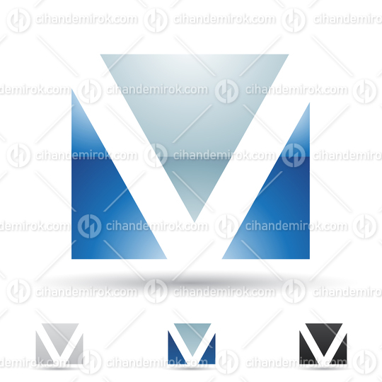 Blue Glossy Abstract Logo Icon of Square Letter V