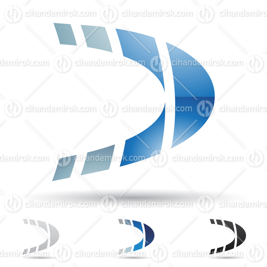 Blue Glossy Abstract Logo Icon of Striped Bow Shaped Letter D