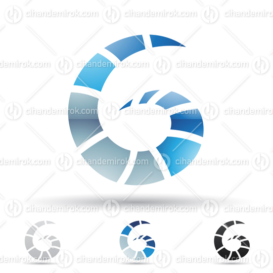 Blue Glossy Abstract Logo Icon of Striped Swirly Letter G