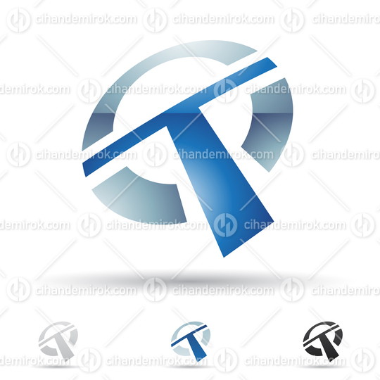 Blue Glossy Abstract Logo Icon of Uppercase Letter T in a Circle