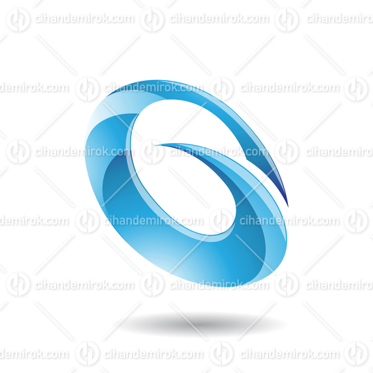 Blue Glossy Abstract Spiky Round Icon for Letter G Q or O