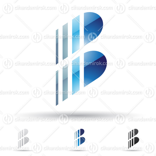 Blue Glossy Abstract Striped Round Logo Icon of Letter B