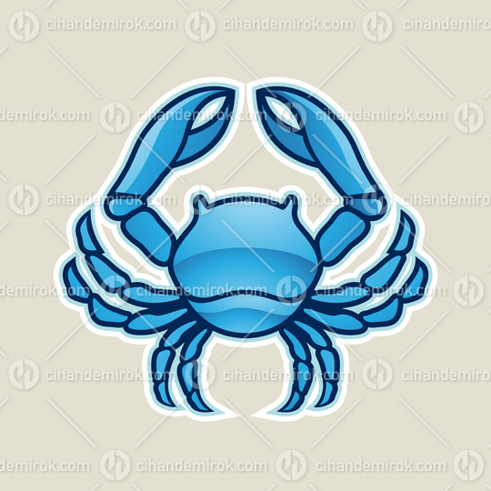 Blue Glossy Crab or Cancer Icon Vector Illustration