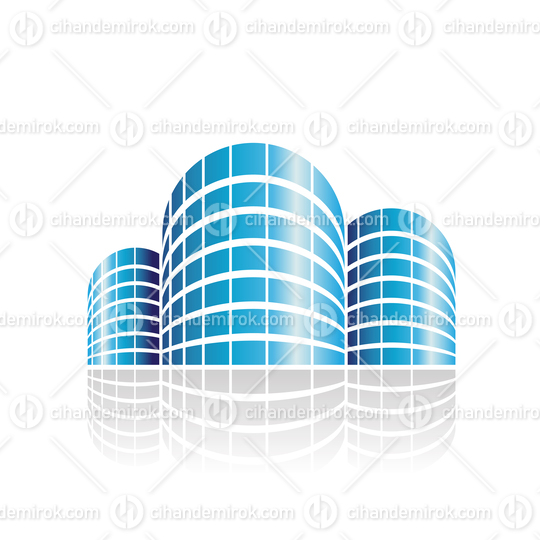 Blue Glossy Cylindrical Buildings Icon