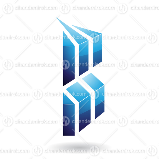 Blue Glossy Embossed Striped Letter B Icon with Shadow