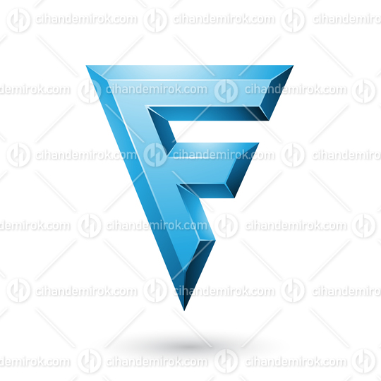 Blue Glossy Geometrical Letter F Vector Illustration
