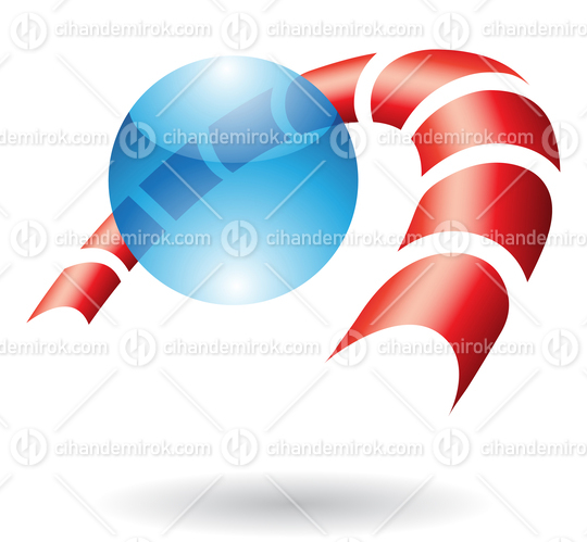 Blue Glossy Pearl in front of a Red Striped Tube Shape