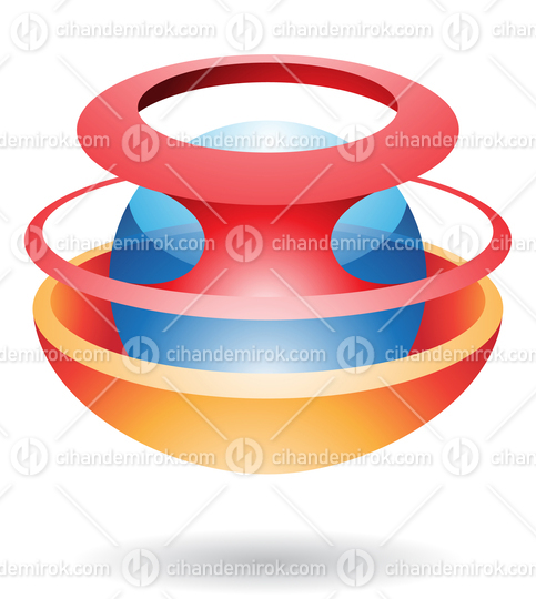 Blue Glossy Pearl in Red and Orange Abstract Jar Shaped Logo Icon