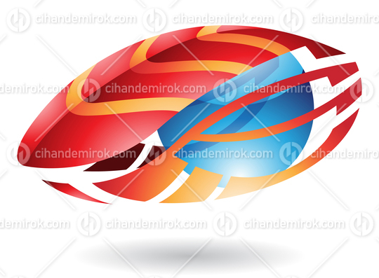 Blue Glossy Pearl in Red and Orange Abstract Shell Logo Icon