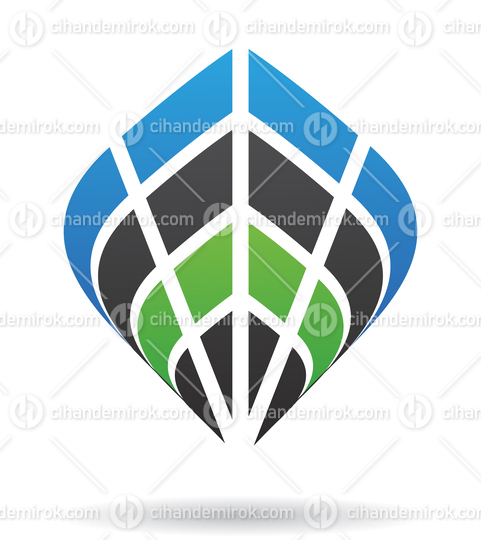 Blue Green and Black Abstract Rectangular and Triangular Shapes
