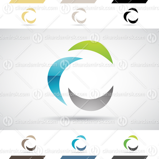 Blue Green and Black Glossy Abstract Logo Icon of Crescent Moon Shaped Letter C