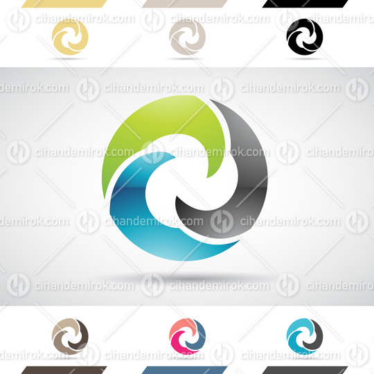 Blue Green and Black Glossy Abstract Logo Icon of Letter O with Swirly Round Waves
