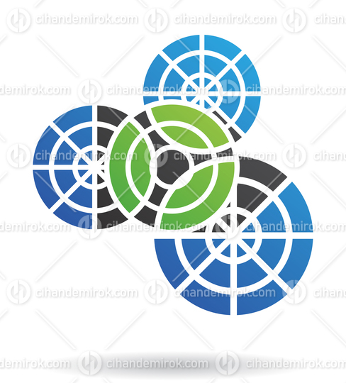 Blue Green and Black Intersecting Cogs or Gears Abstract Logo Icon