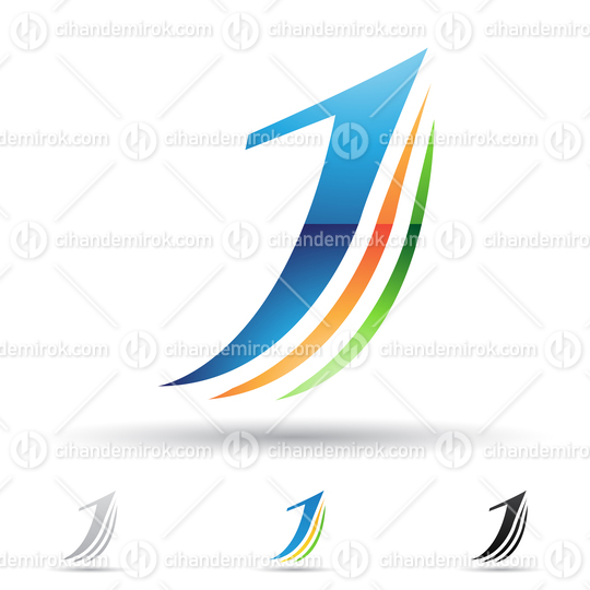Blue Green and Orange Abstract Glossy Logo Icon of Layered Letter J