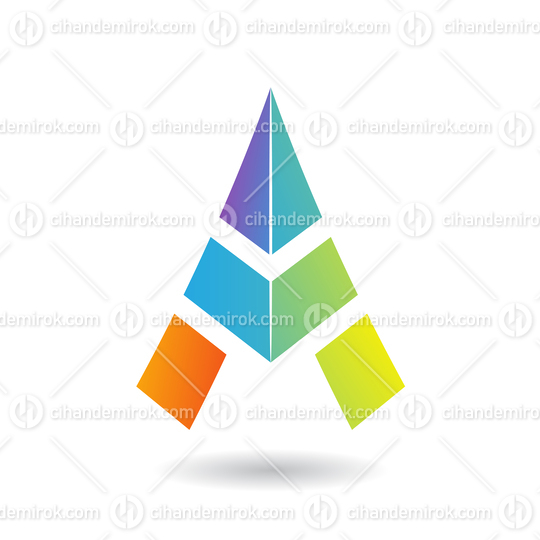 Blue Green and Orange Abstract Pyramidical Tower Shaped Icon for Letter A