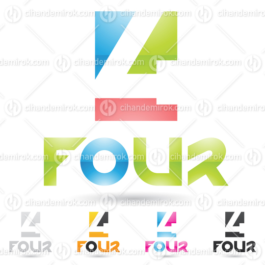 Blue Green and Pink Abstract Logo Icon of Number 4 with Negative Space 