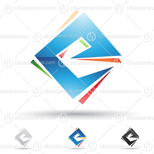 Blue Green and Red Glossy Abstract Logo Icon of Layered Square Letter E