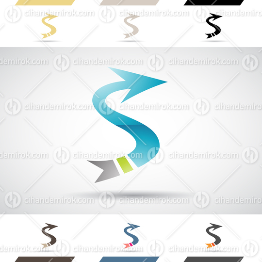 Blue Green Black Glossy Abstract Logo Icon of Letter S with a Striped Arrow