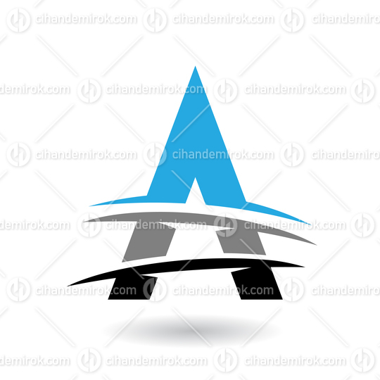 Blue Grey and Black Triangular Letter A Icon with Three Swooshing Lines
