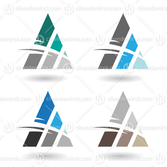 Blue Grey and Brown Abstract Triangle Icons of Letter A with Three Stripes