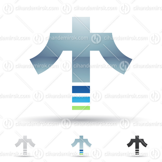 Blue Grey and Green Glossy Abstract Logo Icon of Crossbow Letter T
