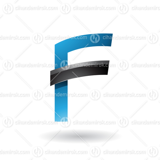 Blue Letter F with Black Glossy Stick Vector Illustration
