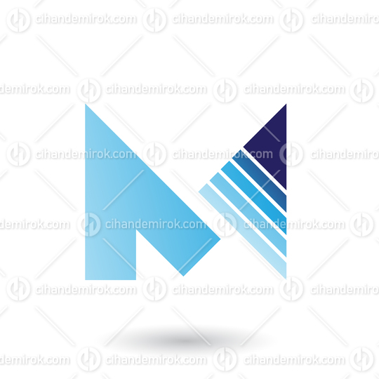 Blue Letter M with a Diagonally Striped Triangle 