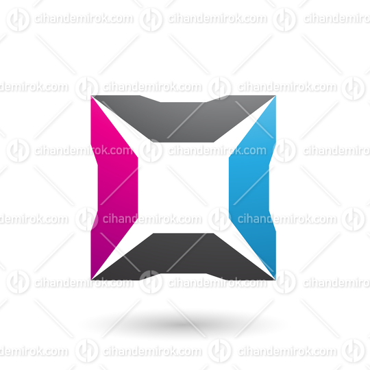 Blue Magenta and Black Square with Spikes Vector Illustration