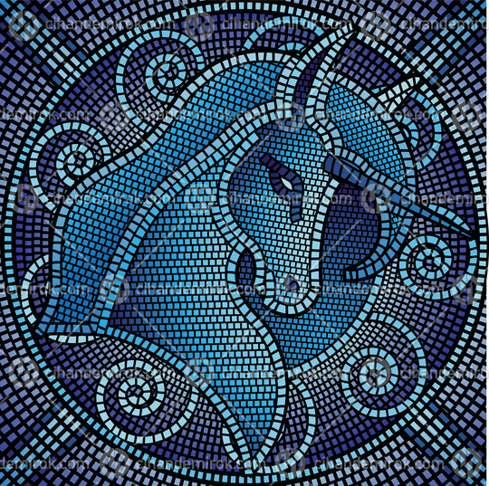Blue Mosaic Unicorn Illustration