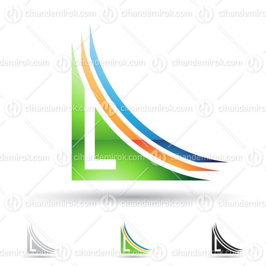 Blue Orange and Green Glossy Abstract Logo Icon of a Curvy Layered Letter L