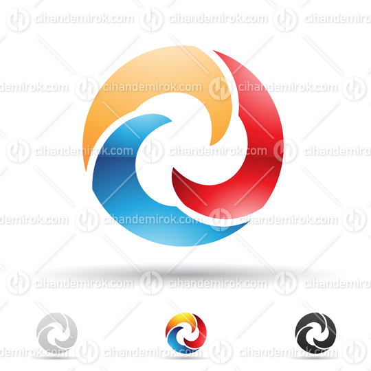 Blue Orange and Red Glossy Abstract Logo Icon of Letter O with Swirly Waves