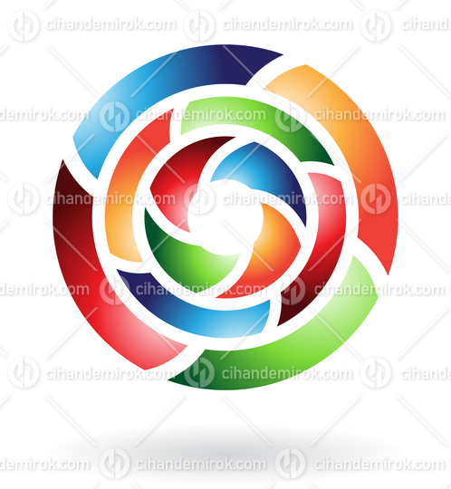 Blue Orange Green and Red Abstract Circular Rotating Shapes